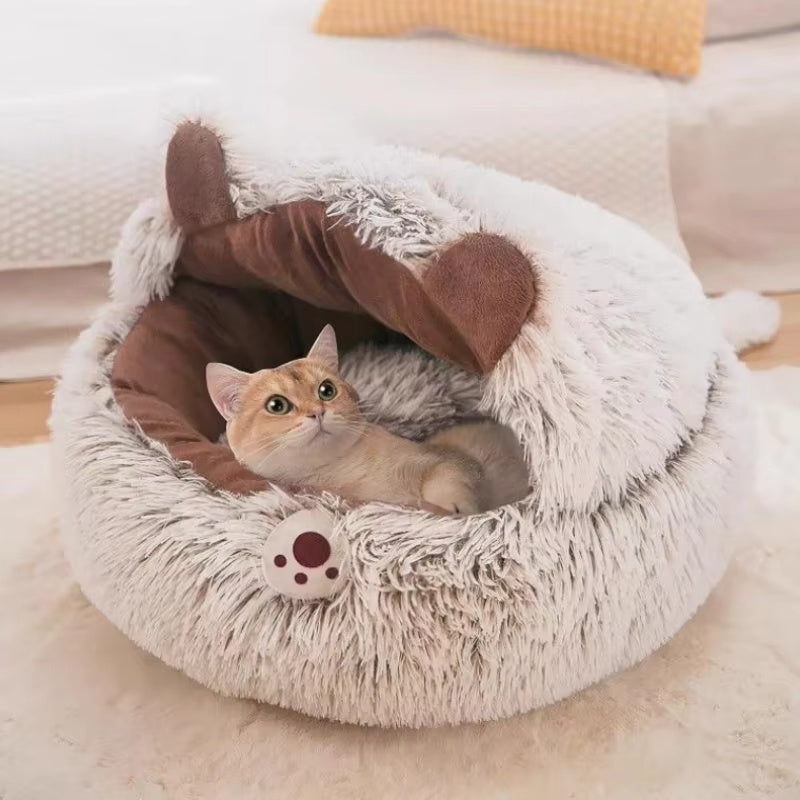 Winter Plush Cat Bed – Cozy Round Nest for Cats & Small Dogs