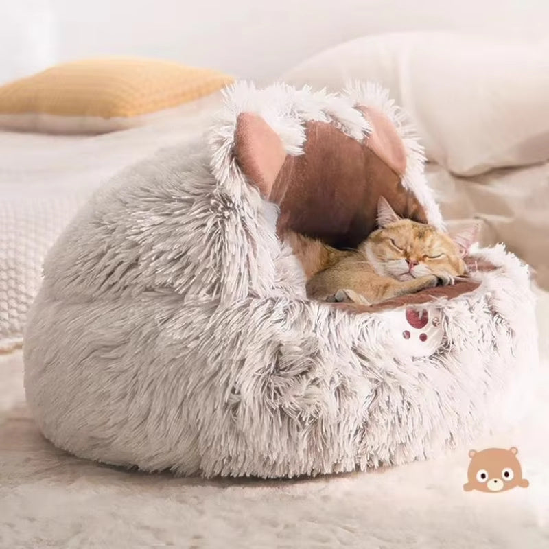 Winter Plush Cat Bed – Cozy Round Nest for Cats & Small Dogs