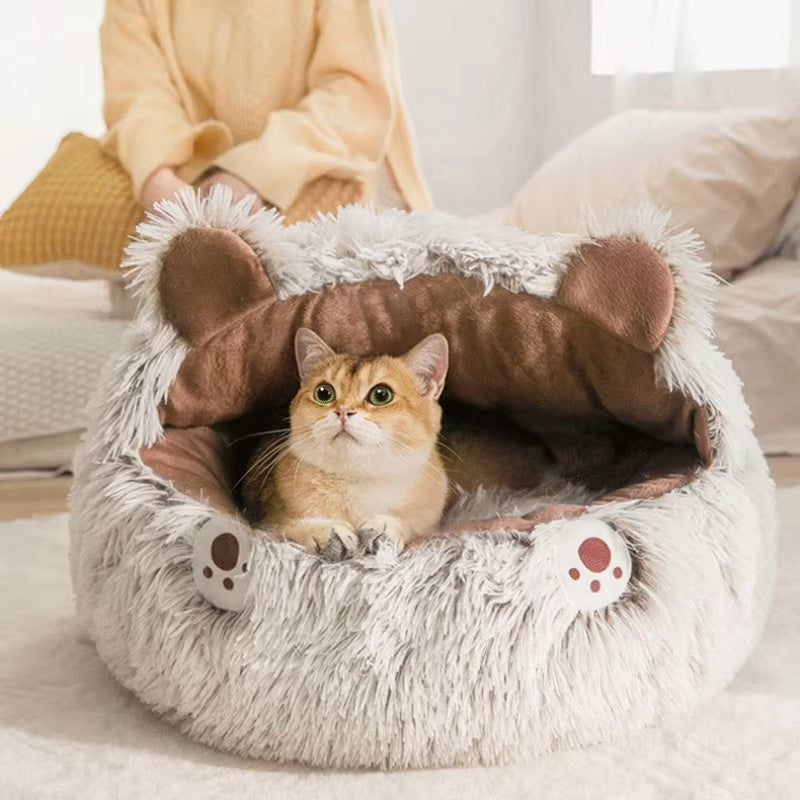 Winter Plush Cat Bed – Cozy Round Nest for Cats & Small Dogs