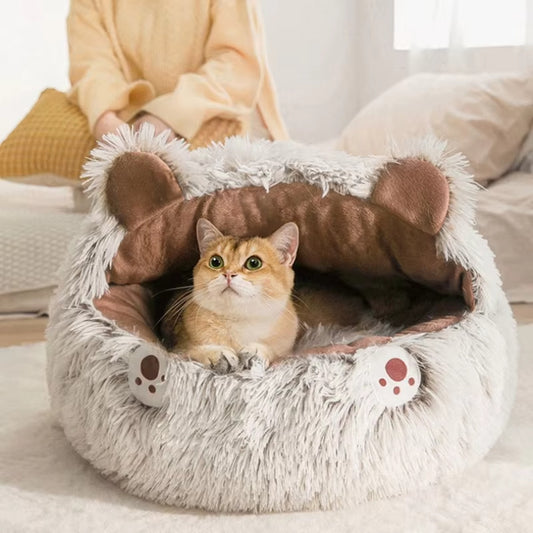 Winter Plush Cat Bed – Cozy Round Nest for Cats & Small Dogs