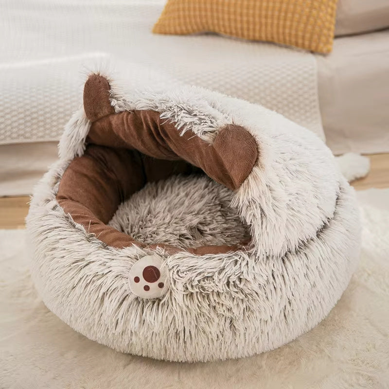 Winter Plush Cat Bed – Cozy Round Nest for Cats & Small Dogs