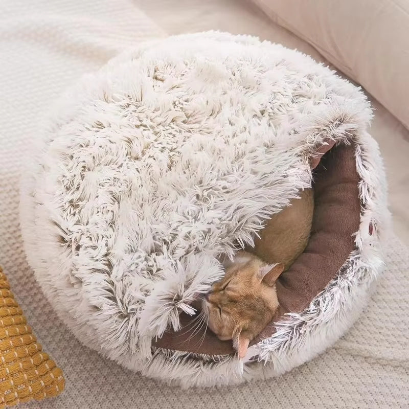Winter Plush Cat Bed – Cozy Round Nest for Cats & Small Dogs